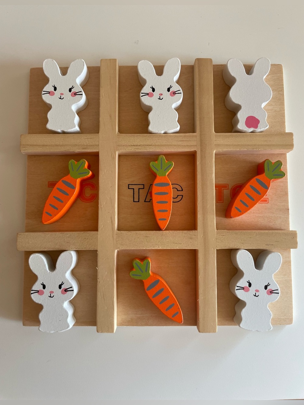 Wooden Bunny & Carrot Tic Tac Toe Game
